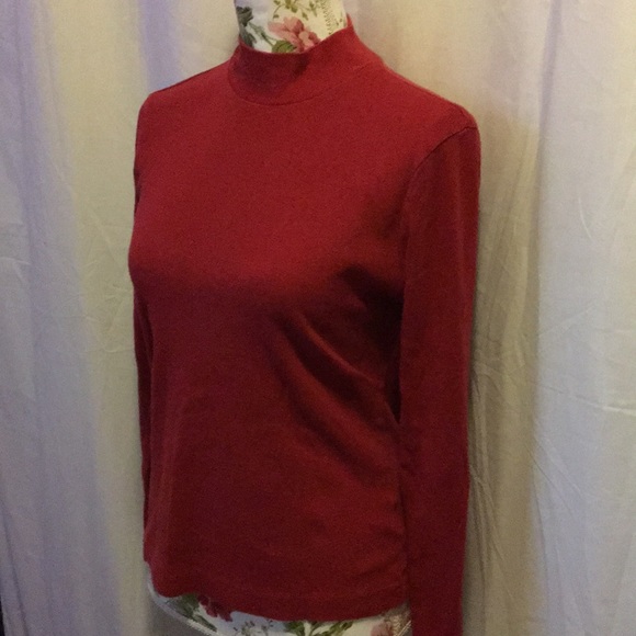 Turtle Neck Long Sleeve Red Shirt - Picture 2 of 5